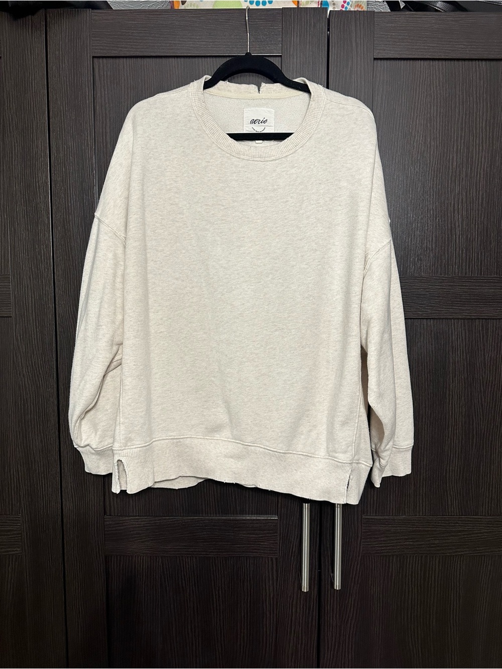 aerie Lightweight Cream Crewneck Sweatshirt